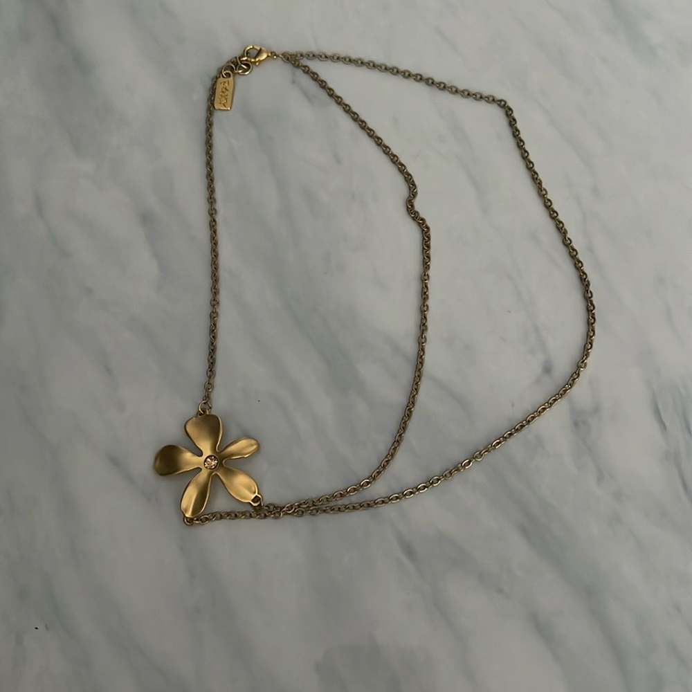 Foxy Originals Gold double strand necklace with flower 16 inches.